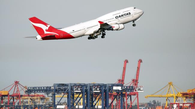 Qantas 747 VH-OEJ departs from Sydney. Picture: Christian Gilles