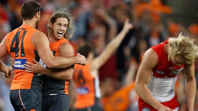 GWS celebrate a win against Sydney at ANZ Stadium. Picture: Getty Images