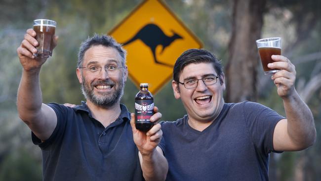 Rare Bird Brewing Steve Marshall and Brendan Corrie enjoy their Kangabrew beer full of "hops". Picture: David Caird