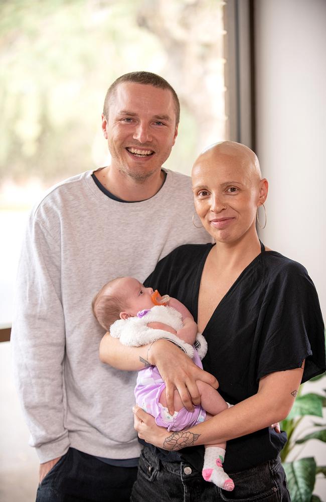 Mrs McKenzie with baby Léna and husband Alex McDonald. Picture: Supplied