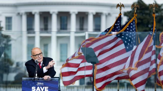 Rudy Giuliani speaks to Trump supporters from The Ellipse near the White House on January 6, 2021, the day of the Capitiol riot. Picture: AFP