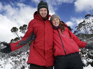 Madeline Watts (right) with partner Hagan Brightman took a well deserved study break from their uni exams to head up to Mt. Wellington to enjoy the snow at the unusual time of the year.