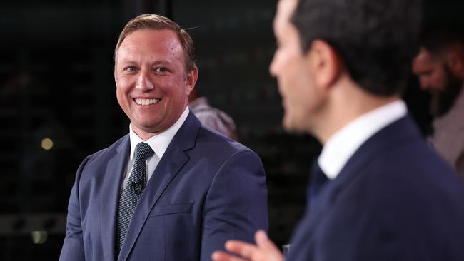 Labor’s Steven Miles (left) and the LNP’s David Crisafulli in the final leaders’ debate before the October state election