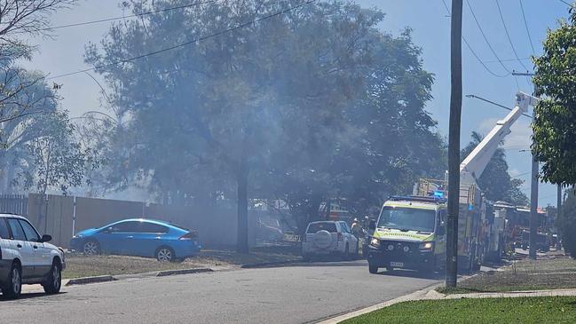 Photographs from the scene of a house fire in Daniels Street, Vincent, Townsville on Sunday morning. Queensland Police Service on the scene said the smoke could contain asbestos and advised all residents to go indoors and close the windows of their homes. Three people are currently being assessed by Queensland Ambulance Service. Picture: Natasha Emeck