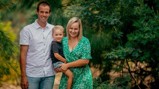 Rev head couple Joel and Bonnie Sykes, pictured with son Noah, 5, will get hitched at the Red Centre NATS. Picture: Supplied