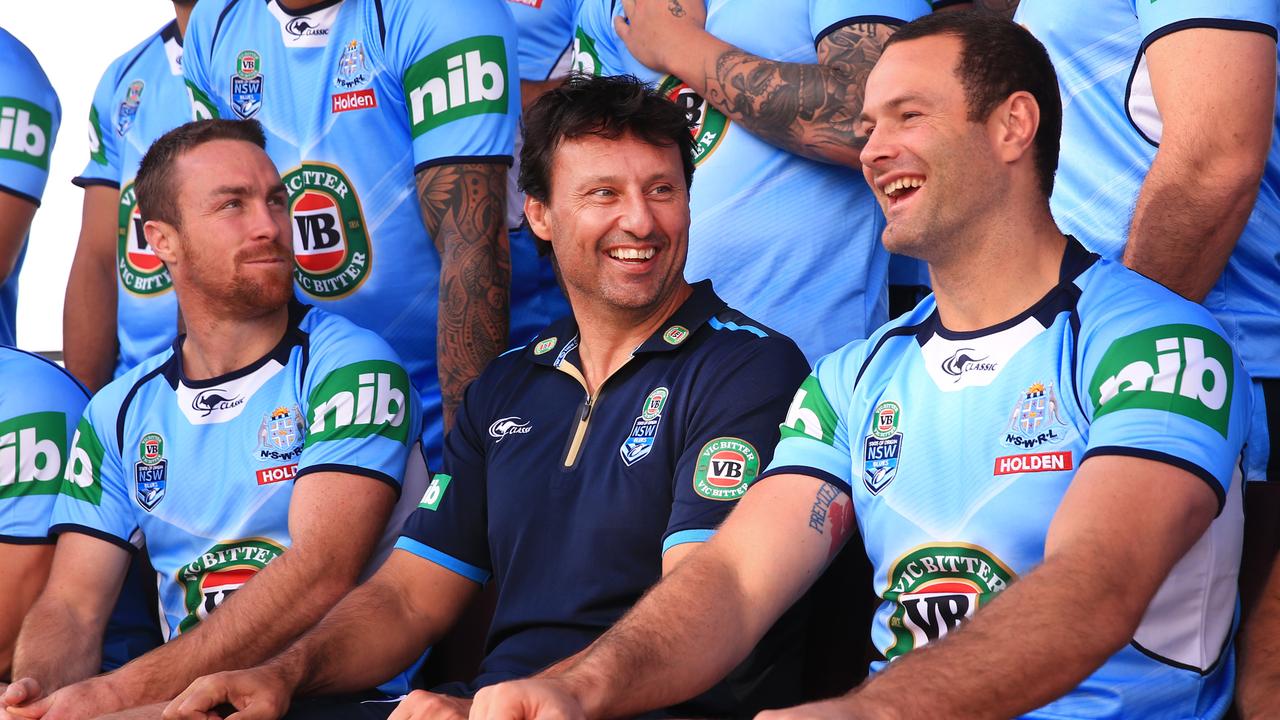 James Maloney, Laurie Daley and Boyd Cordner. Photo: Mark Evans.