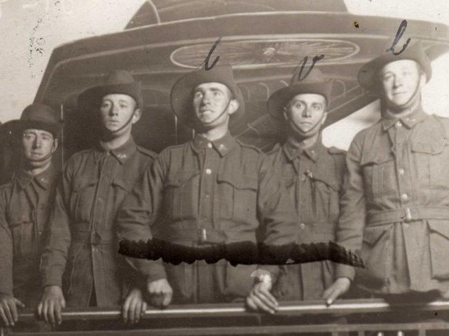 Charles Woolford, Vic Gray and Charlie Gray and mates in a studio photo taken in 1916.