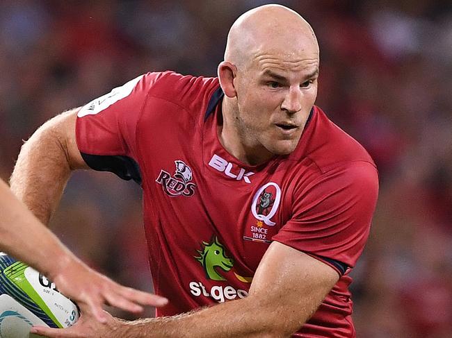 Reds player Stephen Moore during the 3rd round Super Rugby match between the Queensland Reds and the Canterbury Crusaders at Suncorp Stadium in Brisbane, Saturday, Mar. 11, 2017. (AAP Image/Dave Hunt) NO ARCHIVING, EDITORIAL USE ONLY