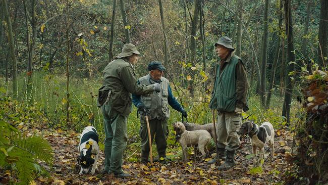 Fiona, one of the film’s canine stars, with Sergio Cauda. Picture: Sony Pictures Classics
