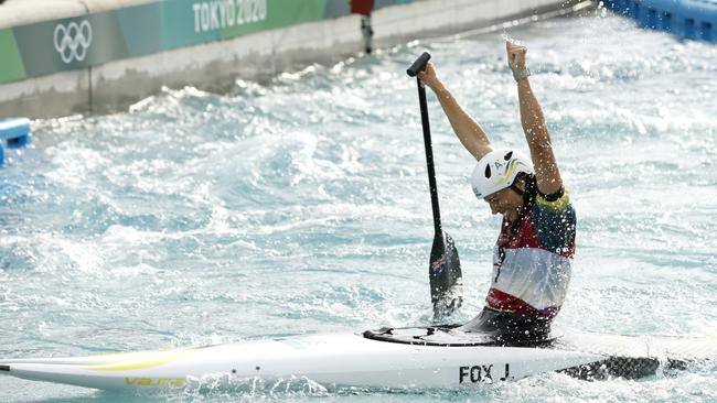 Jessica Fox in the moments after her win. Picture: Getty Images