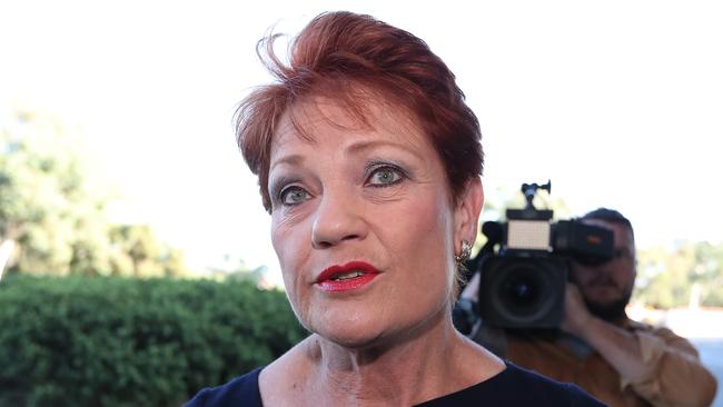 Senator Pauline Hanson arriving at Parliament House in Canberra. Picture: Kym Smith