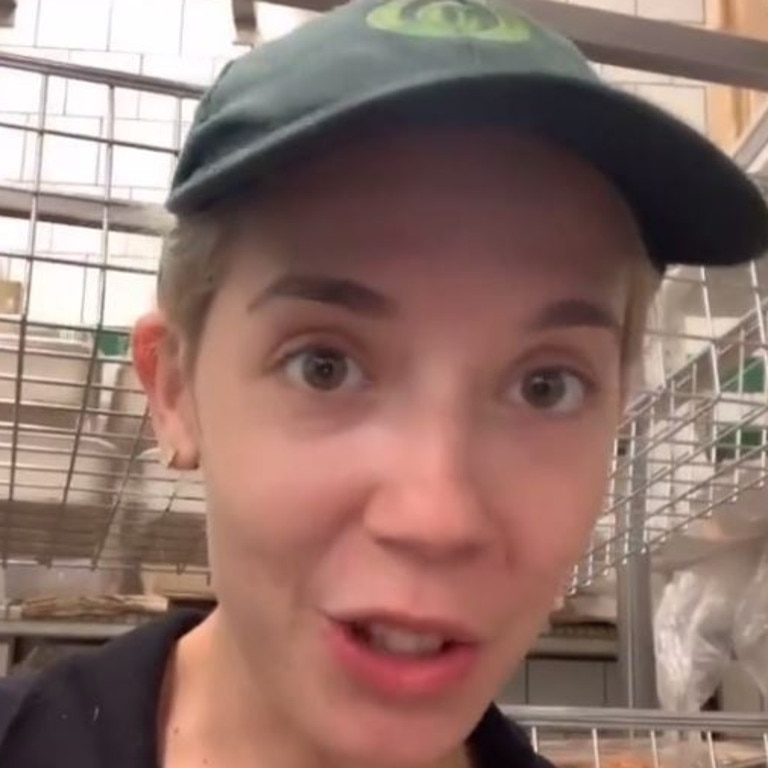 Woolies bakery worker Kate Murdock said taking the freshest bread caused unnecessary food waste. Picture: TikTok/@itskatematee