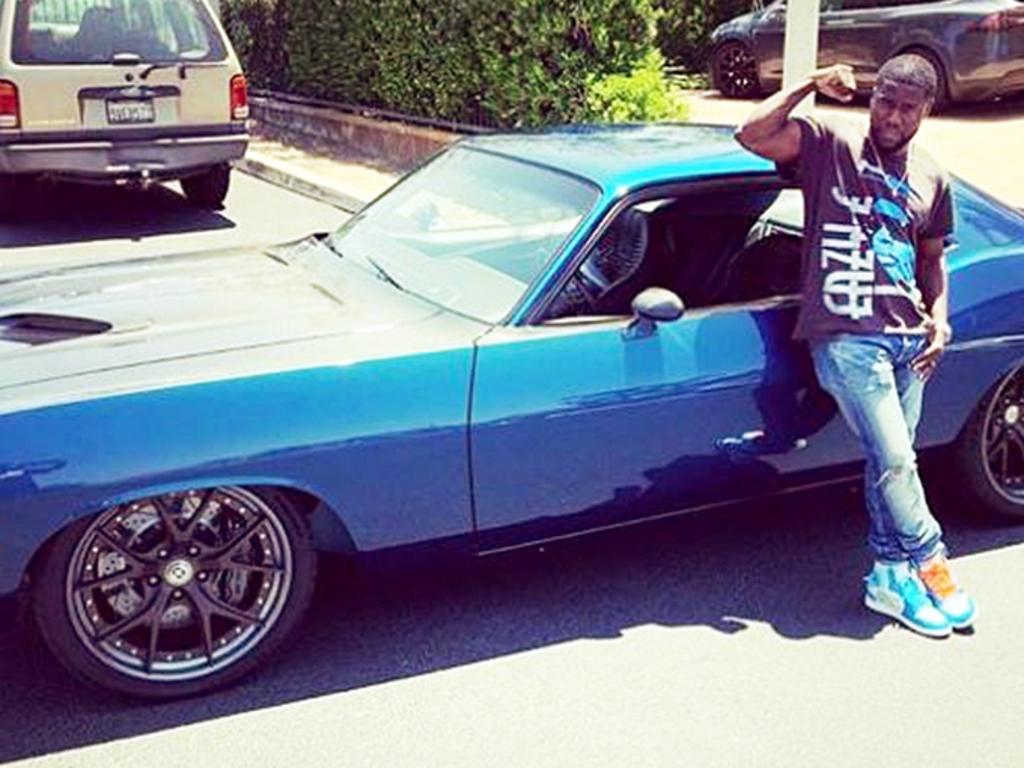 Instagram image of Kevin Hart with his car, Menace, that was involved in an accident near his home.