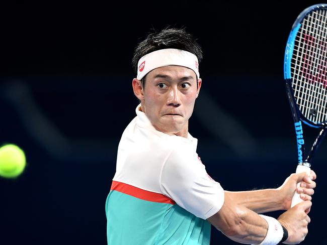 Kei Nishikori on his way to beating Russian fourth seed Daniil Medvedev.