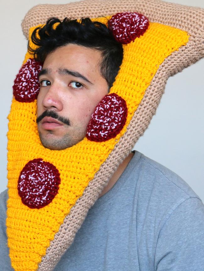 Ferguson has crocheted headwear of everything from strawberries and hotdogs to Christmas trees and dinosaurs.