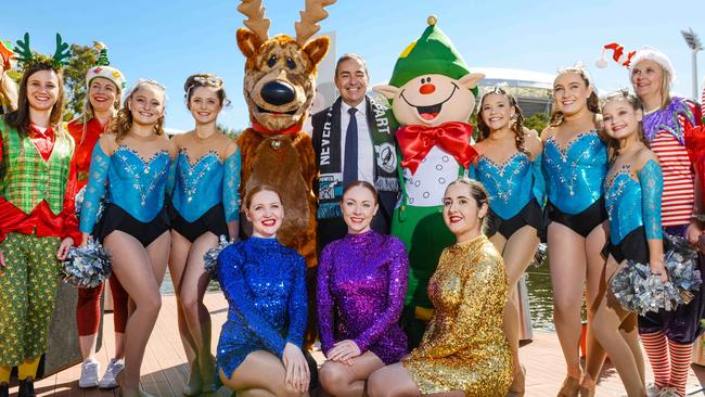 Premier Steven Marshall enjoying the idea of Christmas before the 2021 National Pharmacies Christmas Pageant. Picture: NCA NewsWire / Brenton Edwards