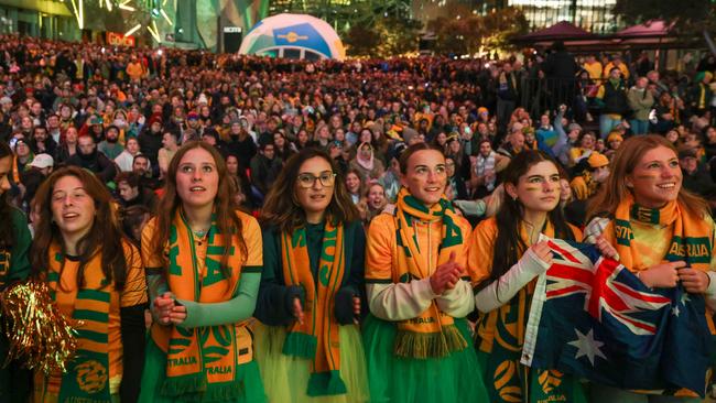 Aussie fans have flocked to outdoor venues to watch the Matildas. Picture: Getty Images