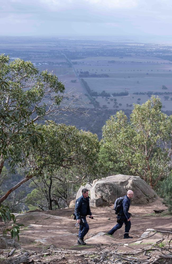 Police on foot at the You Yangs on Wednesday Photo: Brad Fleet