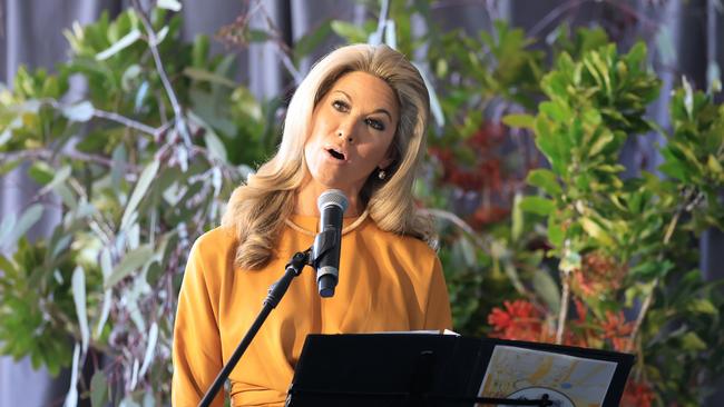 Soprano Aimee Skinner sings at the memorial service. Picture: NCA NewsWire/Jenny Evans