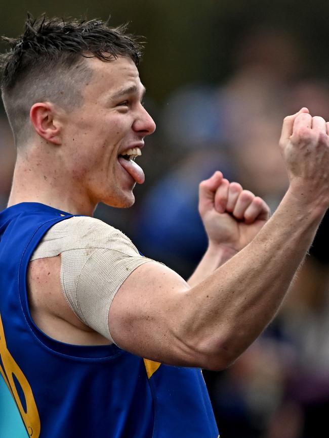 Noble Park’s Jack Francis celebrates. Picture: Andy Brownbill