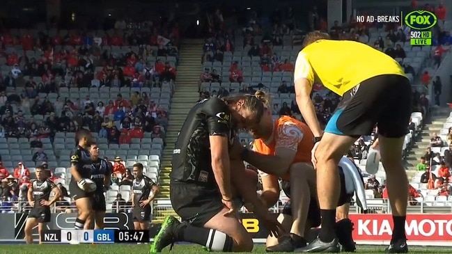 The moment Kieran Foran injured his shoulder