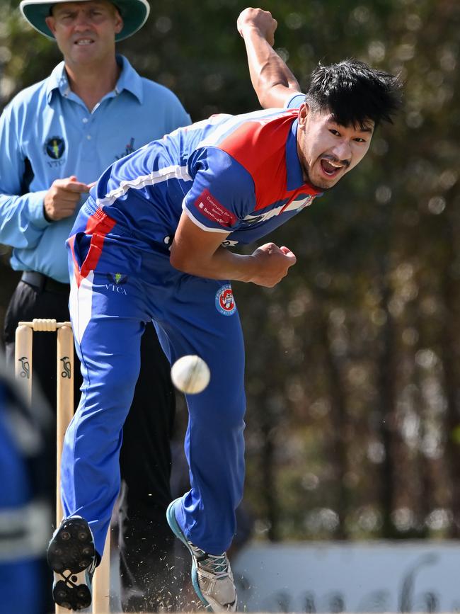 Footscray United bowler Frank Hoang. Picture: Andy Brownbill