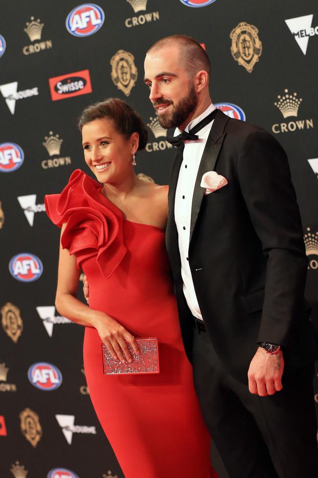 Alisha Edwards and Collingwood’s Steele Sidebottom. Picture: Mark Stewart