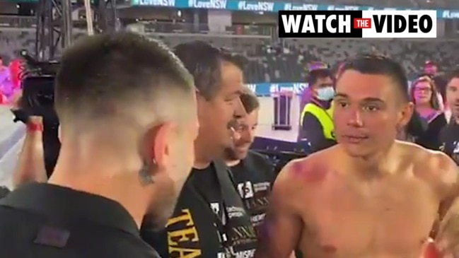 Tim Tszyu ambushed by Aussie fighter in heated exchange outside ring