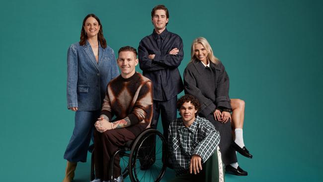 Rachael Gunn, Rheed McCracken, Rohan Browning, Calab Law and Alexa Leary star in the latest The Iconic fashion campaign. Photo: Supplied