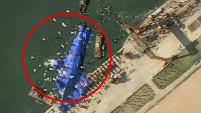 The stricken North Korea warship.