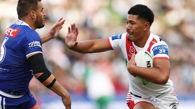 Junior Amone during his playing days with the St George Illawarra Dragons. Photo: Matt King/Getty Images.