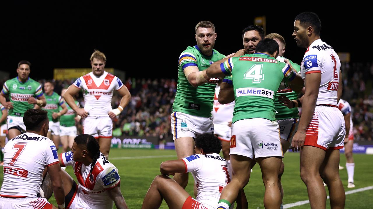 Jordan Rapana celebrates a try. (Photo by Matt King/Getty Images)