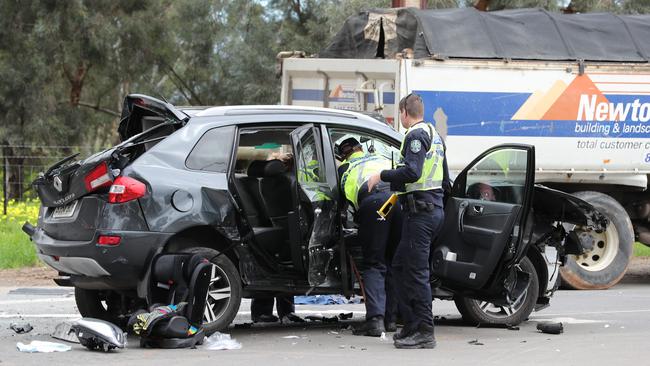 The scene of the crash at the intersection of Womma and Stebonheath Rd, Davoren Park. Picture: Tait Schmaal.