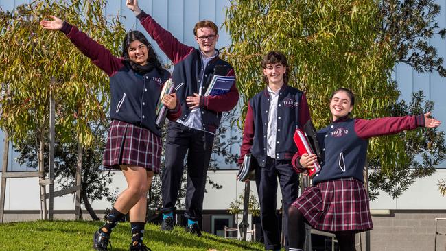 Senior Bentleigh SC students on their first day back at school. Picture: Jake Nowakowski