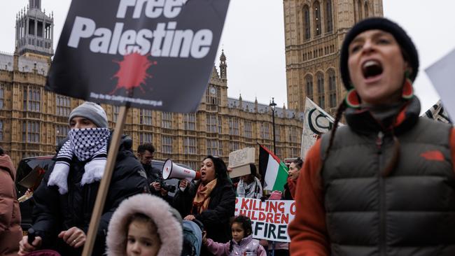 Families calling for a ceasefire march to Parliament in London, England. Picture: Getty Images