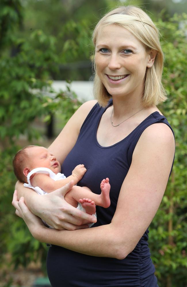 Danielle Opperman with her four-day-old son Harrison. Picture: David Swift.