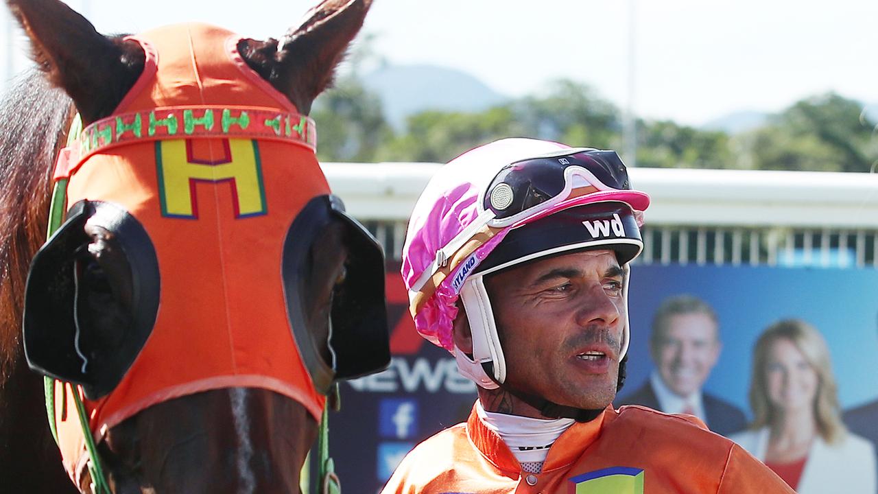 Wanderson D'Avila, winning jockey of Race 3 riding Oriental Girl, at the Cairns Jockey Club, Cannon Park, Woree. Picture: Brendan Radke