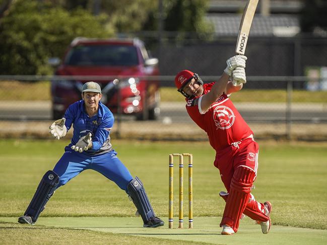 Sorrento batsman Bobby Wilson hitting a straight six in a semi-final last season.