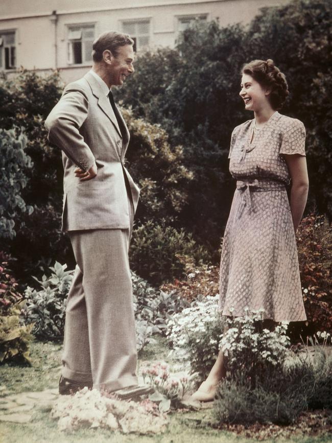 Princess Elizabeth, the future Queen Elizabeth II, conversing with her father King George VI (1895 - 1952) in a garden, 08 Jul 1946. Picture:Lisa Sheridan/Studio Lisa/Hulton Archive/Getty Images