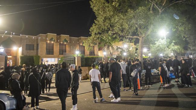 Mourners gather at Al Rahman mosque in Kingsgrove on Monday after the death of Hezbollah leader. Picture: Jeremy Piper