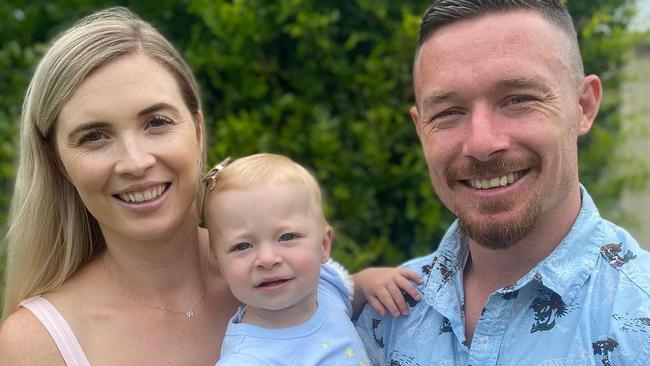 Damien Cook with wife Courtney and daughter Willow. Picture: Instagram