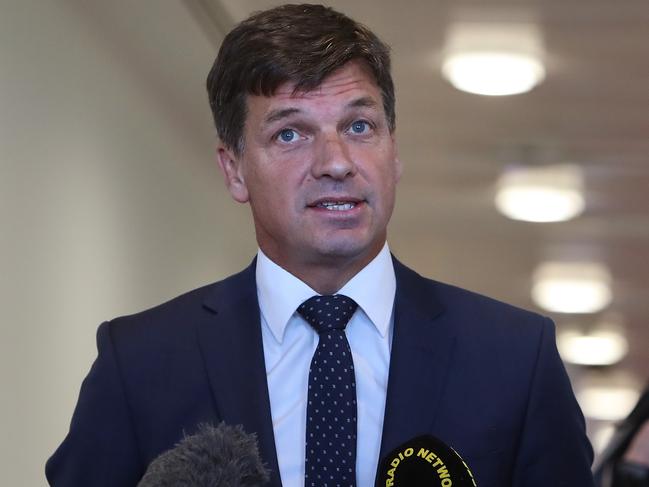 Angus Taylor speaking to the media at Parliament House in Canberra. Picture Kym Smith