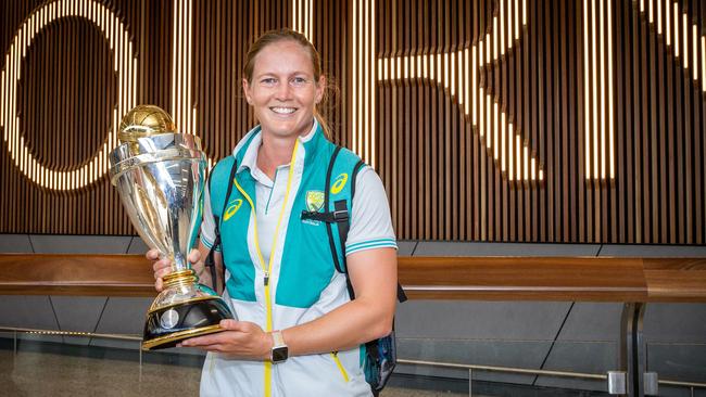 Lanning with one of the seven World Cups she won. Picture: Jake Nowakowski