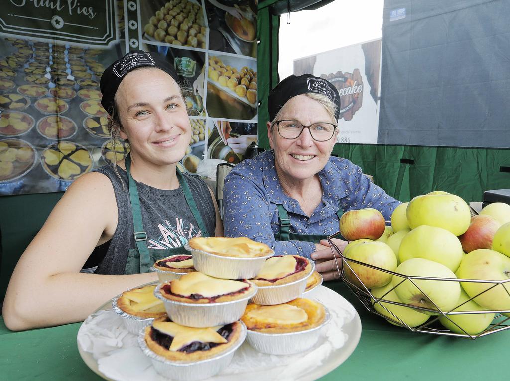 Best stall winner Sarah Anderson and her daughter Grace Lyon with their fruit pies, made almost exclusively with local ingredients. Picture: MATHEW FARRELL