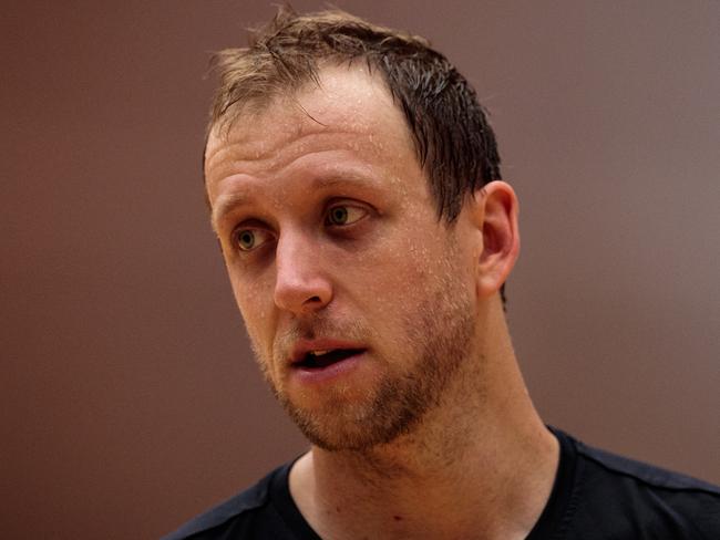 Joe Ingles of the Boomers is seen during an Australian Boomers training session at Bendat Basketball Centre in Perth, Tuesday, August 13, 2019. The Australian Boomers and Canada Basketball are playing in Perth this weekend in preparation ahead of the 2019 FIBA Basketball World Cup in China in September. (AAP Image/Richard Wainwright) NO ARCHIVING