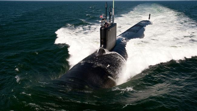 The future USS Montana (SSN 794) Virginia-class Block IV fast-attack submarine on sea trials in February. Picture: Huntington Ingall’s Industries