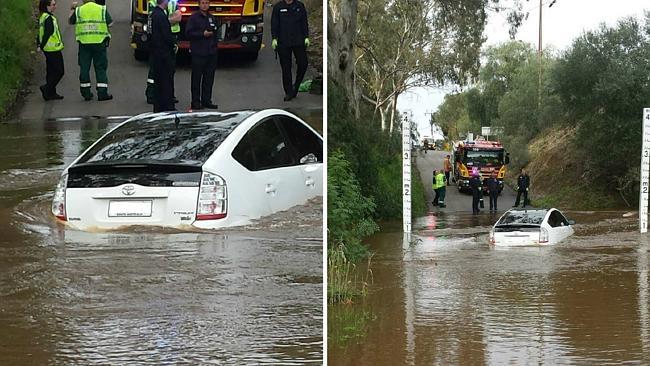 Car stuck in flood waters in Gawler River. Picture: SA Police