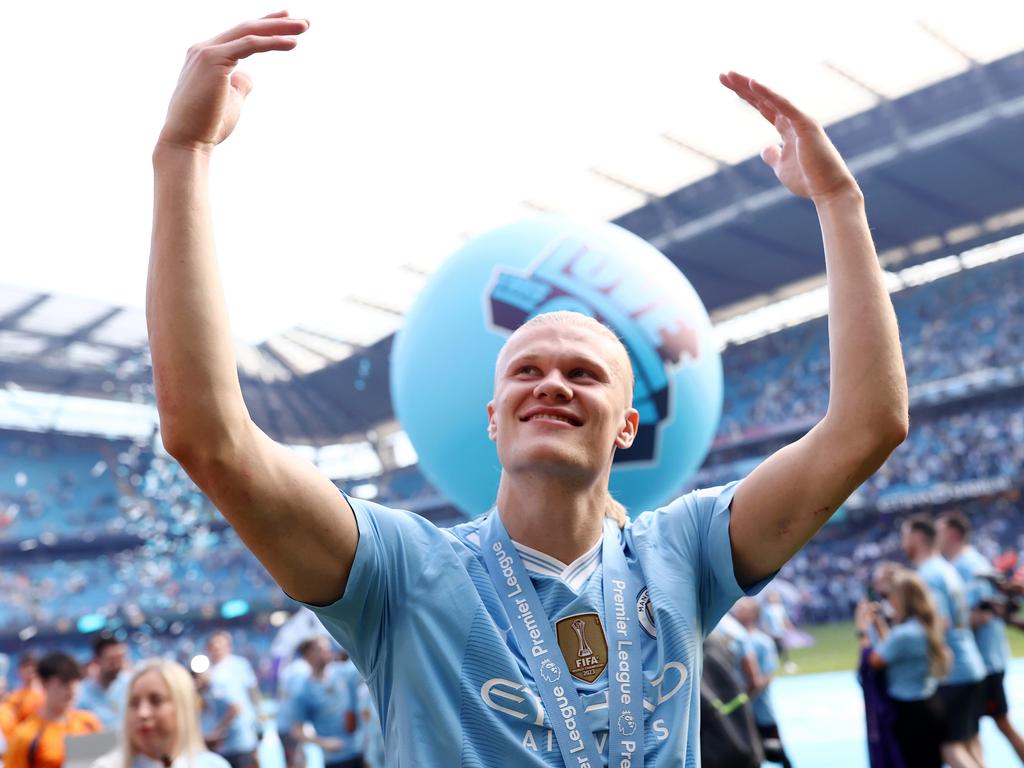 Erling Haaland’s Manchester City will be aiming to add the FA Cup to their fourth straight league title. Picture: Naomi Baker/Getty Images