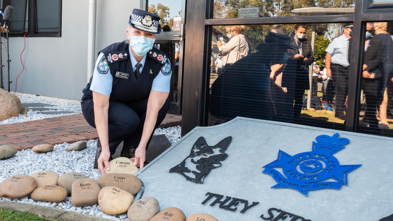 Students from Stanthorpe State High School have honoured the service of more than 300 Queensland Police Service dogs through the creation of a monument unveiled at Tuesday’s ceremony. Photo: Queensland Police Service