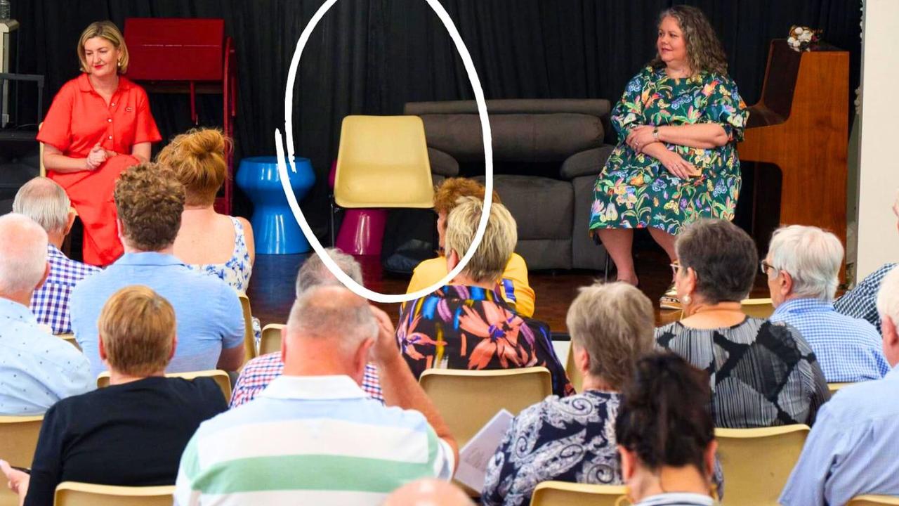 A vacant seat at the Waterford candidate forum which was attended by sitting MP Shannon Fentiman, left, and Greens candidate Kirsty Petersen, right. Picture: Contributed